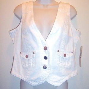 Vintage Rare Bill Blass Copper Color Buttons White Denim Vest Top